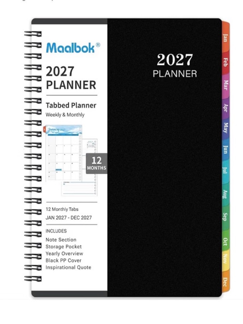 2027 Black Tabbed Planner - Weekly & Monthly